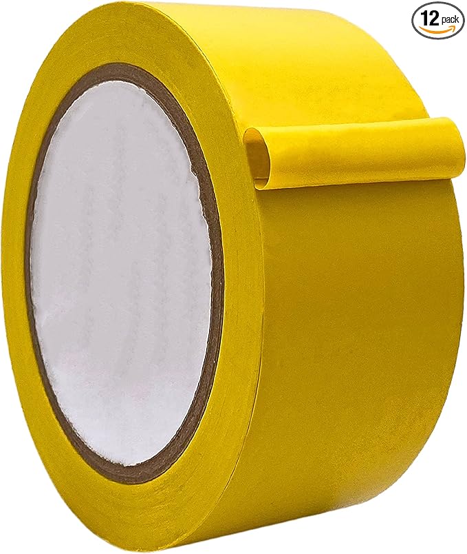 WOD Yellow Vinyl Floor Tape, 2 inch x 36 yds. (Pack of 12) Ideal for Floor Marking Gym, Court, or any Other Hard Smooth Tape