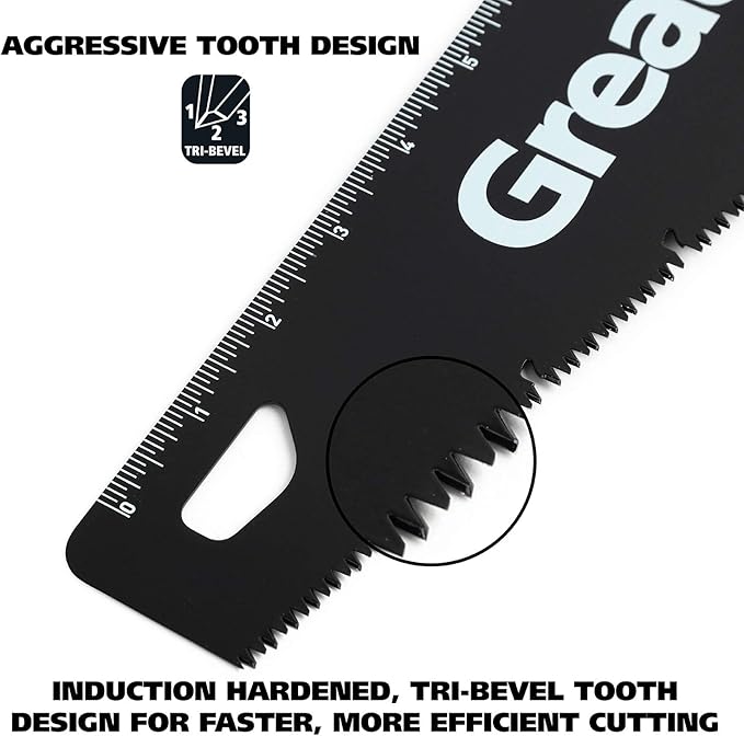 GreatNeck 74003 15" Hand Saw, SK-5 Steel Blade, Tri-Bevel Teeth, Comfort Grip, Aluminum Frame – Wood Cutting Tool for Precise, Fast Cuts
