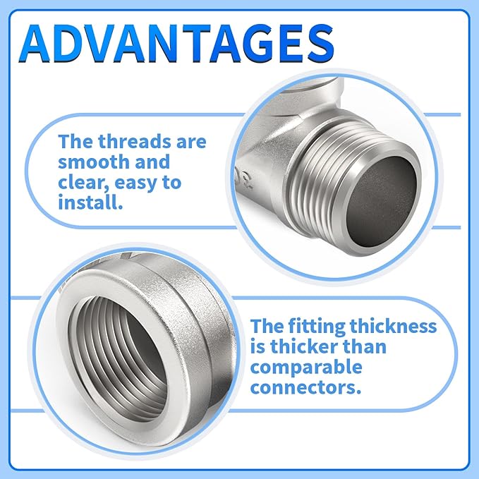 ChillWaves 304 Stainless Steel Pipe Fitting, Male Run Tee 1/4" NPT Female x 1/4" NPT Female x 1/4" NPT Male Thread Adapter(2-PACK)