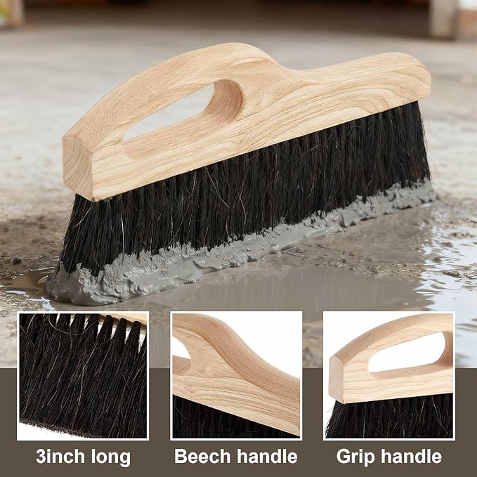 2 Pack Concrete Broom Tools, 12 Inch Masonry Brush Hand Concrete Finish Brush Horse Hair/Poly Bristle Hand Finished Masonry Texturing Tools with Comfort Handle