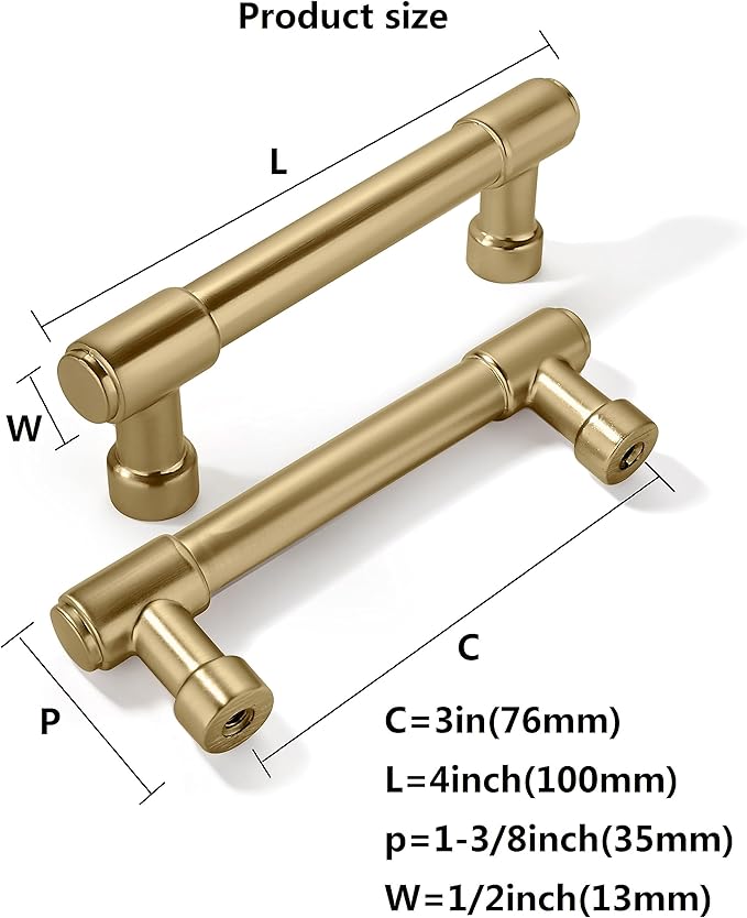 khtumeware 2 Pack 3 Inch(76mm) Champagne Bronze Kitchen Cabinet Handles Warm Brass Cabinet Pulls Gold Kitchen Cabinet Hardware for Cupboard Drawer Pulls Dresser Handle
