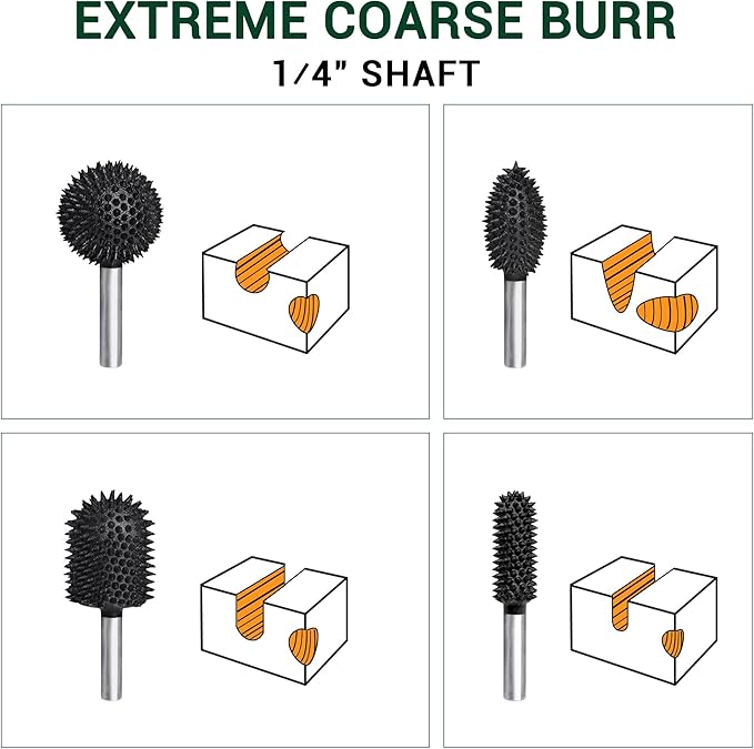 Extreme Ball Nose Rotary Burr, 1??" Shaft, Very Coarse - Woodworking Rotary Rasp File for Dremel, Foredom, DeWalt, Milwaukee - Abrasive Tungsten Carbide (1/2"*1-1/4")