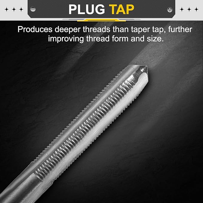 uxcell Hand Plug Tap M3 x 0.35 H2 Metric Thread Plug Style Taps Straight Flute Screw Tapping Threading Tool High Speed Steel HSS6542