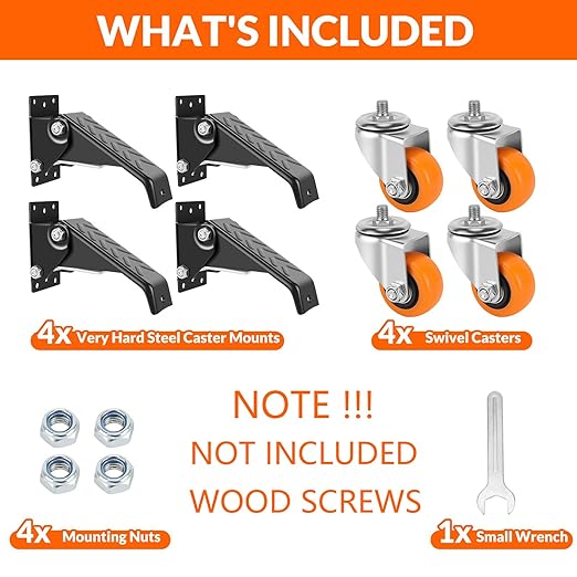 Caster Wheels, 2.5 Inch Workbench Casters Set of 4 Heavy Duty - 600 Lbs Capacity Retractable Swivel Castors with No Noise Polyurethane Wheels, Easy to Install for Tables Legs, Work Bench & Tool Carts
