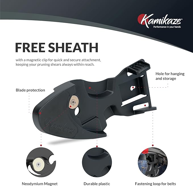 Kamikaze Pruning Shears, Professional Heavy Duty Handheld Clippers with Japanese Steel Titanium Blade, 1" Cutting Capacity, Ergonomic Handle Reduces Fatigue & Boosts Efficiency ??Arthritis-Friendly