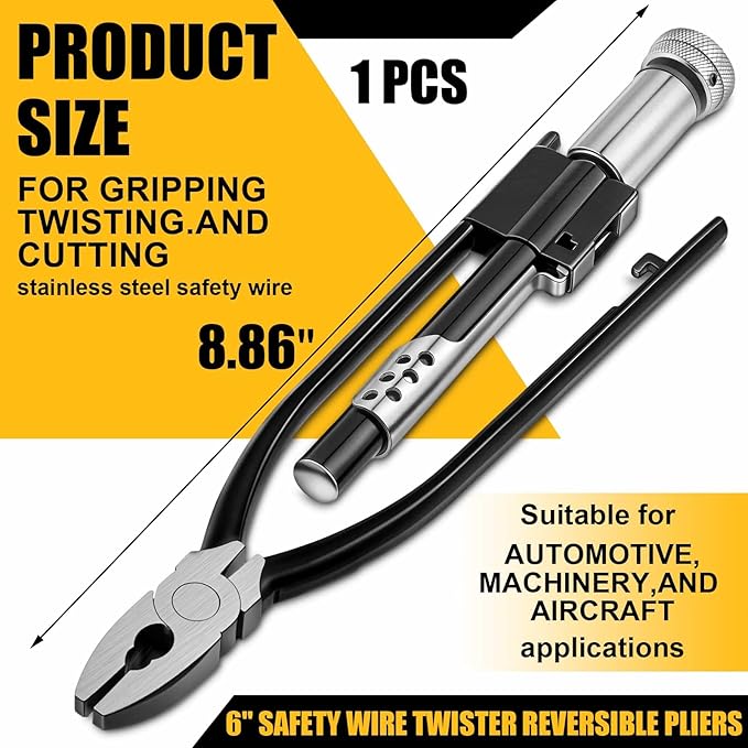 6 Inch Reversible Safety Wire Twister Pliers Left and Right Twists Aircraft Wire Twisting Tool Automatic Metal Lock Twister for Aircraft Auto Industry