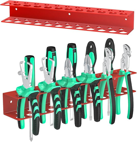 Screwdrivers Pliers Holder Wall Mount, Metal Utility Storage Rack for Pliers Small Tools, Screw Driver Organizer Suitable Garages Homes Workshops Sheds (23 holes 1PC Red)