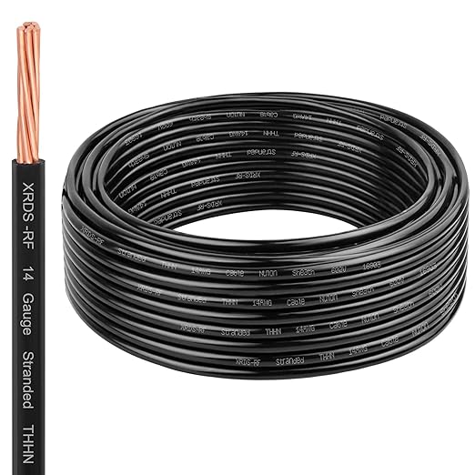 XRDS -RF 14 AWG 25FT THHN Stranded Wire ??Nylon Insulated Pure Copper Electrical Cable for DIY Projects ??Black ??600V Rated