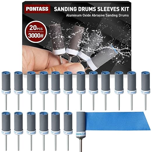 3000 Grit 20 PCS Sanding Drums for Dremel Rotary Tools Accessories, Sanding Bits Kit for Dremel Sanding Bands with 1/8 inch Shank, Sandpaper Sticks Set for Plastic Wood Metal Grinding Polishing