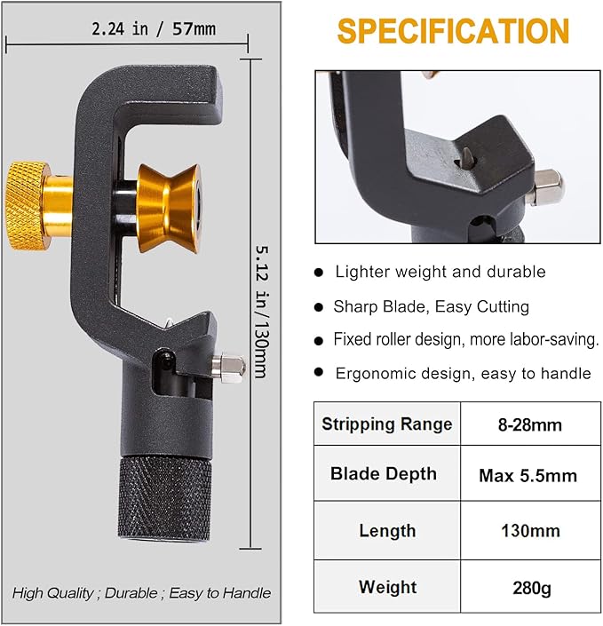 GROWORD 8-28.6MM Cable Stripper - FTTH Armored Fiber Cable Stripping Knife, Radial Cutter, Slitter Tools for Stripping Fiber Optic Cable Jackets