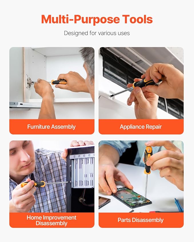 VEVOR Screwdriver Set, 12-Piece Hand Tools Set with Magnetic Tips, Includes 5 Phillips and 5 Flat Head Bits, Z-Type Bit, Professional Repair Tool Kit for Sockets, Furniture, Home Appliances, Bicycles