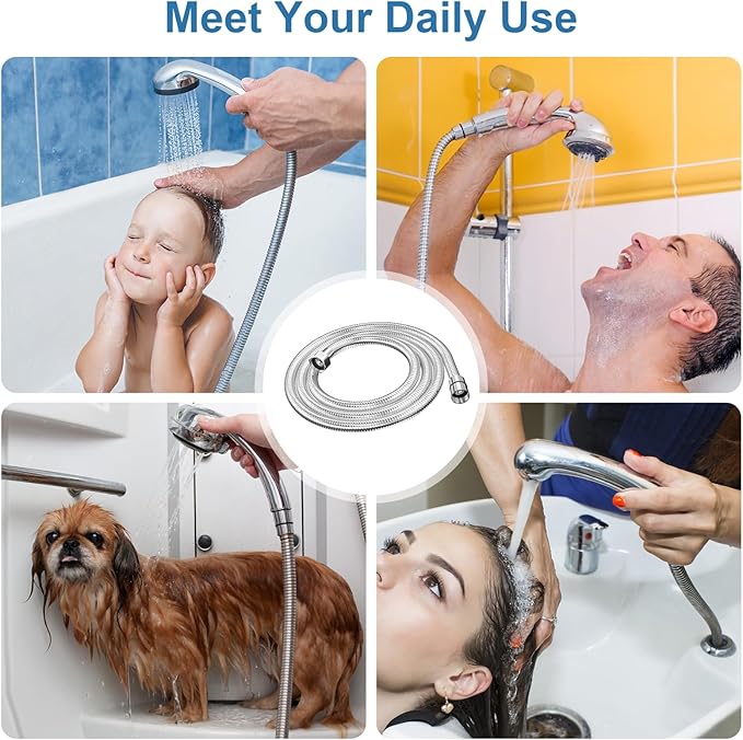 79" Shower Hose, Extra Long 304 Stainless Steel Handheld Shower Head Hose Extension/Replacement, Flexible & Durable, G1/2 Universal Insert & Nut