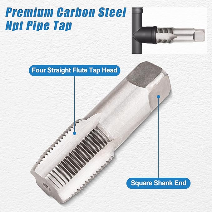 5-Piece NPT Pipe Tap Set, NPT Tap and Die Set with 1/8", 1/4", 3/8", 1/2" and 3/4" Sizes ??Carbon Steel Hand Threading Tool for Plumbing, Mechanics, DIY Tasks, Delivers Clean Accurate Threads