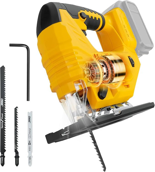 Cordless Jig Saw for Dewalt 20v Battery, Brushless Jigsaw with LED Light, 7 Variable Speed, 45° Beveled Cuts, 4 Orbital Settings, 3 Jigsaw Blades for Wood/Metal Cutting