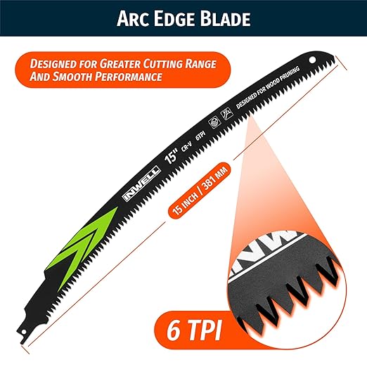 15 Inch Japanese Teeth Reciprocating Saw Blades, Ultra-Fast Arc Edge Blades for Wood Pruning and Tree Cutting, 6TPI Reciprocating Saws Compatible with Most Tools