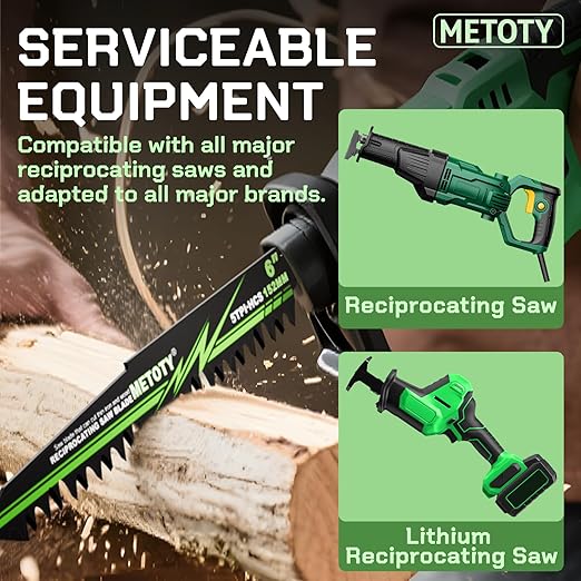 6 inch Reciprocating Saw Blade Set for Metal Wood Iron, Reciprocating Saw Blade Set - 5 TPI & 14 TPI, 10 Pieces with Organizer Case, Durable HCS for Tree Branches