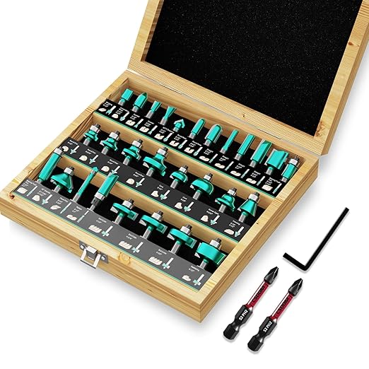 CSOOM 30PCS Router Bits Set, 1/2 Shank, with 2* Batch Head, Professional Wood Bits, Tungsten Carbide Milling Bits for Woodworking
