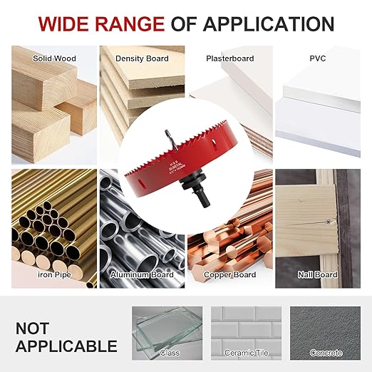 6-3/8" (162mm) Bi-Metal M42 High Speed Steel Hole Saw with Pilot Drill Bit, Smooth Cutting Edge for PVC, Drywall, Wood, Plastic, Gypsum Board, Rubber, Thin Metal