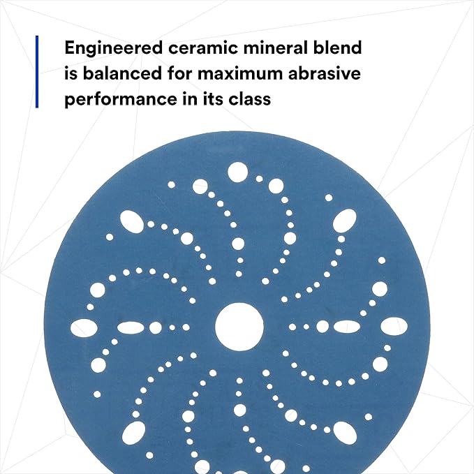 3M Hookit Blue Abrasive Discs 36181, Multi-Hole, 6 in, 400+ Grade, Pack of 50, Virtually Dust-Free, for Auto Sanding, Body Repair, Featheredging, Primer Sanding, Paint Preparation, E-Coat