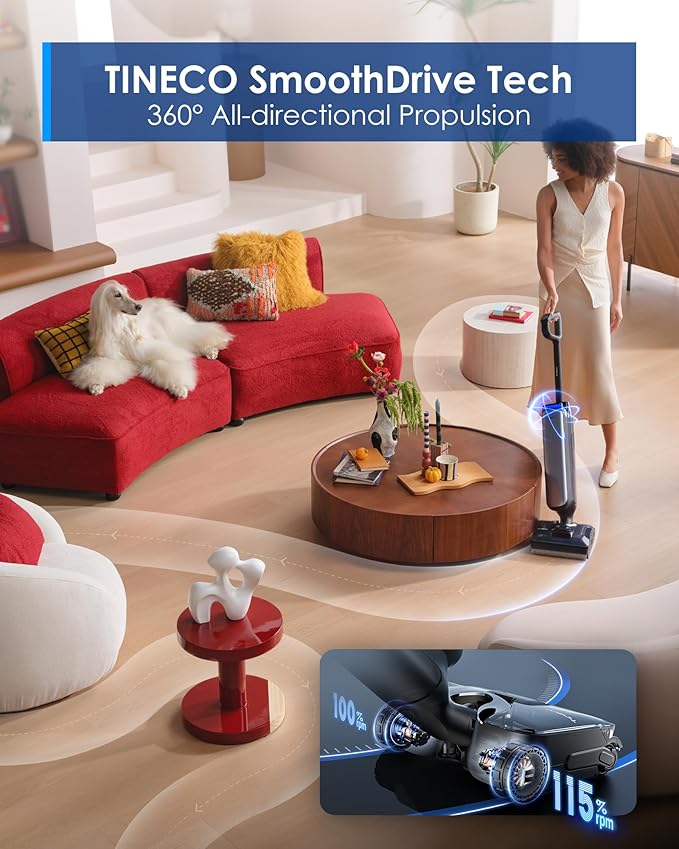 Tineco Floor One S9 Artist Pro Wet Dry Vacuum Cleaner, 22kPa Suction, 360째 SmoothDrive, Anti-Tangle Design, 185째F Flashdry, 75 Min Runtime, Dual-Edge Cleaning, 180째 Lay-Flat
