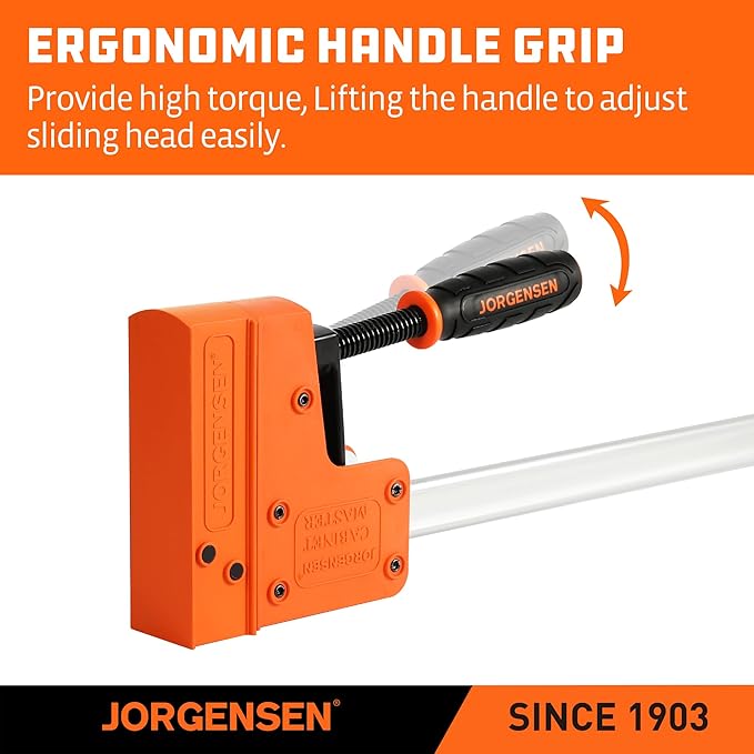JORGENSEN 48-inch Bar Clamps, 90째Cabinet Master Parallel Jaw Bar Clamp Set, 2-pack