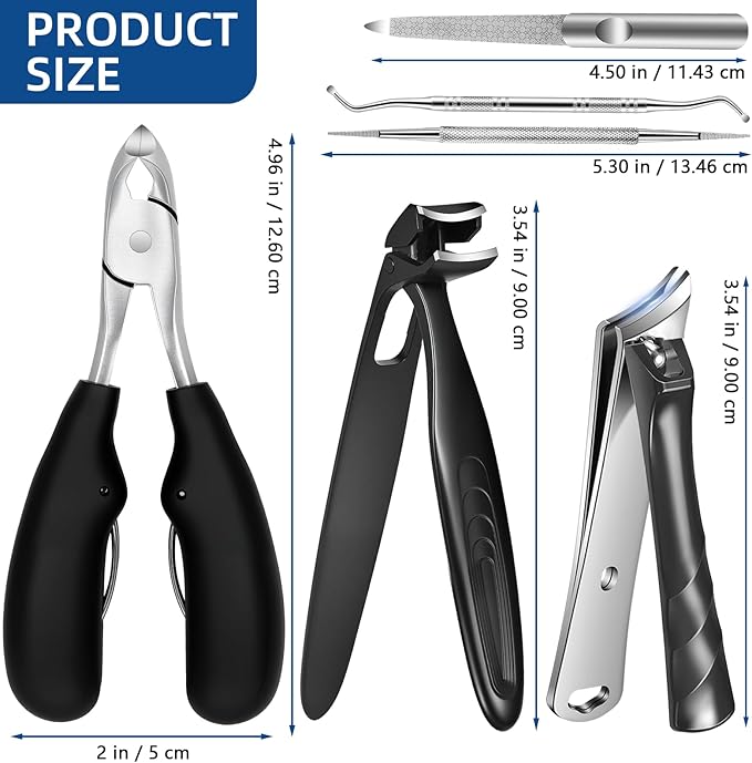 Long Handled Toenail Clippers for Seniors Thick Toenails, Heavy Duty Large Toe Nail Clippers for Thick Nails for Men, Ultra Sharp Slanted Ingrown Toenail Clippers, 6PCS