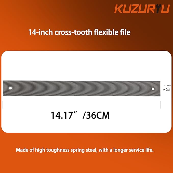 KUZURYU Double-Sided 14-Inch Flexible Flat Fine-Tooth File Blade, 12 Teeth per Inch - Features an adjustable file holder mounting hole, suitable for shaping, trimming, and filing contour surfaces.