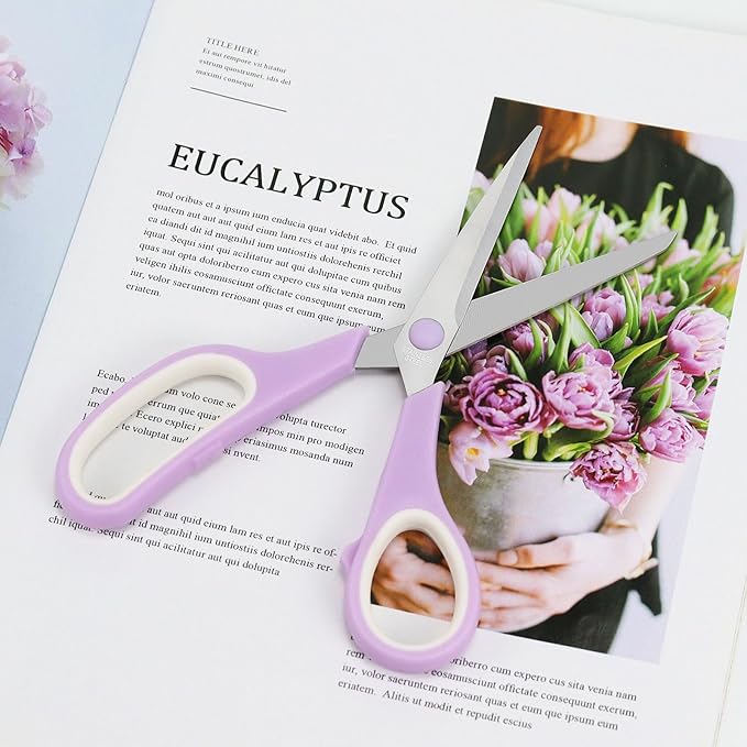 Multipurpose Stainless Steel Scissors 6.7" Pink Sharp Shears Comfort-Grip Scissors for Fabric Craft Office Supplies (Purple 7.7'')