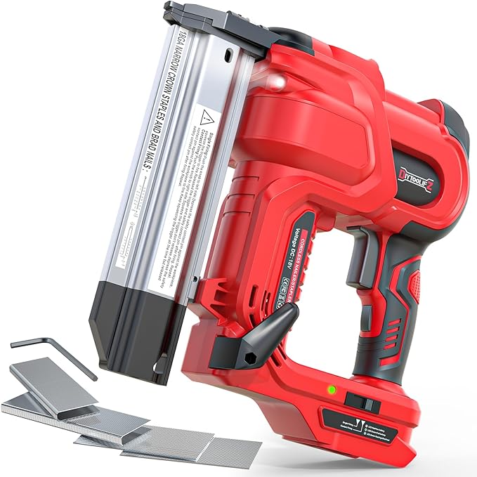 18GA Cordless 2" Brad Nailer Compatible with Milwaukee 18V (Tool Only), 2-in-1 Nail/Staple Gun, Tool-Free Jam, Adjustable Depth, 2 Modes with 400 Nails/Staples for Woodworking, Carpentry