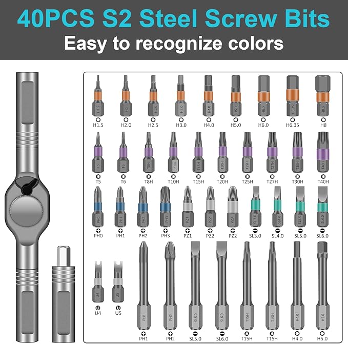 42 in 1 Magnetic Screwdriver Set, DIY Ratchet Screwdriver Set, Multi Bit Magnetic Drive Set with Detachable Ratchet Handle, Portable Compact Repair Tool Kit