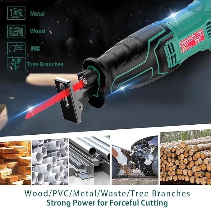 HYCHIKA 6.2A Mini Circular Saw with 3 Blades, Reciprocating Saw, 30W LED Work Light, 3-Tool Power Tool Set Combo Kit