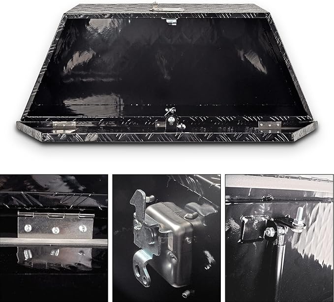 39'' Aluminum Trailer Tongue Toolbox,Waterproof utility trailer tool box竊똓V Trailer, ATV with Lock & Keys, Black(39"x16.5"x12")