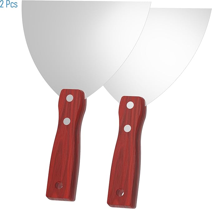 Putty Knife, 2PCS 6 Inch Stainless Steel Scraper Tool, Wooden Handle Metal Spackle Knives for Drywall, Decals, Wall Paper, Floor Tile, Patching, Painting, Taping, Scraping Coating