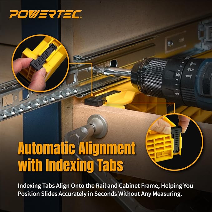 POWERTEC Drawer Slide Jig Set ??Drawer Slide Installation Tool for Cabinets Desks Dressers Kitchen Drawers and Woodworking Projects ??Supports Framed & Frameless Cabinets (72349)