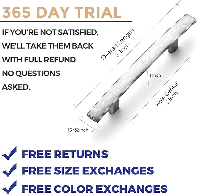 Ravinte 5-3/16 Inch Curved Cabinet Pulls Brushed Nickel Kitchen Arch Cupboard Handles Zinc Alloy Cabinet Pulls 5-3/16" Length,3" Hole Center | 10 Pack