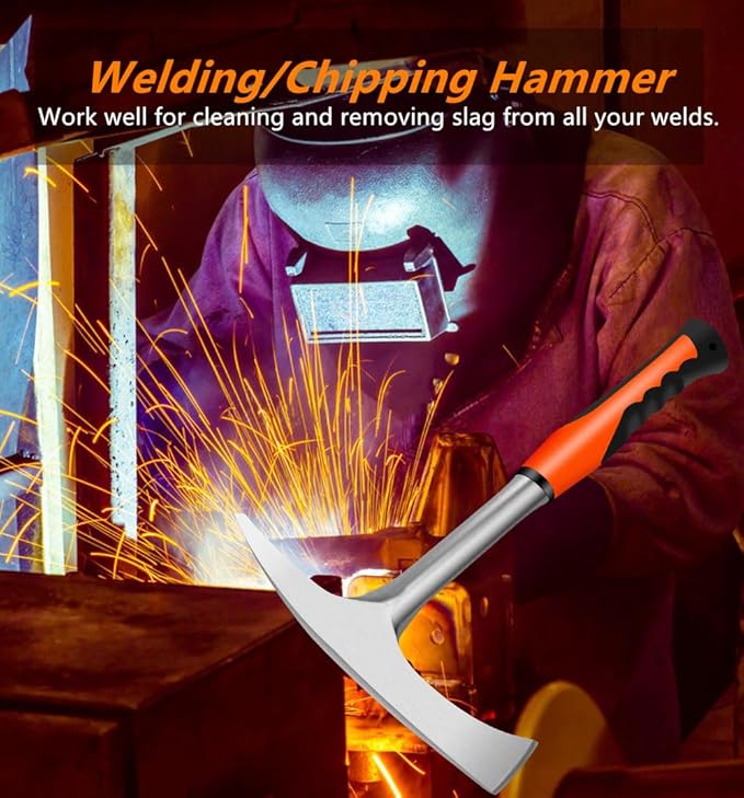 Welding/Chipping Hammer,28 oz Slag Removal Tool with Forged Steel Construction & Shock Reduction Handle,Rock Pick,Forged Brick Hammer,