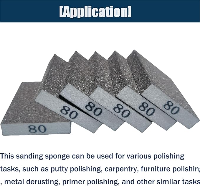 6 PCS 80 Grit Hand Sanding Blocks Set - Medium Sander Sponge, Wet and Dry Dual-use Sanding Sponges, Washable and Reusable, Ideal for Wood Metal Wall Polish