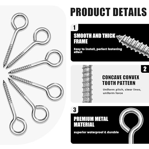 10PCS 6 inches Screw Eyes M10 304 Stainless Steel Eye Screws, Heavy Duty Screw, Eye Hooks Screw Eye Bolts Eye Hooks Screw, Indoor & Outdoor Uses (10, M10-6inch)