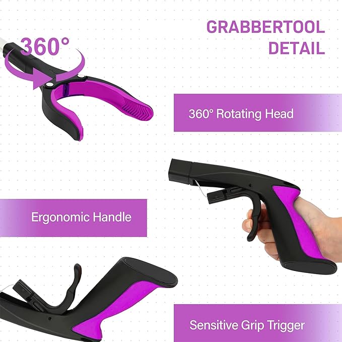 Grabber Reacher Tool - 2 Pack 32??Reacher Grabber Tool with Strong Magnetic and Swivel Head - FDA Registered Pick Up Stick Grabbers for Seniors, Trash, Surgery Recovery Must Haves Gifts(Pink)