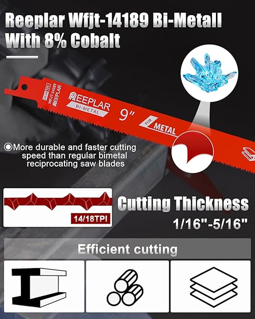 10 Pack 9 inch 14/18 TPI Bi-Metal Auto Dismantling Reciprocating Saw Blades for 1/16-5/16 Medium Metals, 9??18-TPI Saw Blade for Metal Cutting