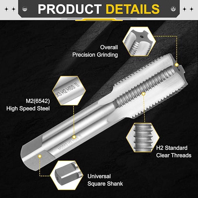 uxcell Hand Plug Tap M35 x 3 H2 Metric Thread Plug Style Taps Straight Flute Screw Tapping Threading Tool High Speed Steel HSS6542