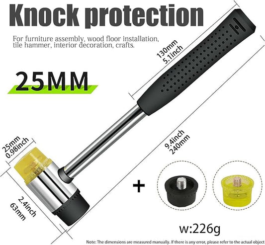 2 PCS Rubber Hammer with 2 Soft Rubber Head,8 Oz & 25mm Multi-function Double Head Mounting Hammer,Suitable For Crafts, Woodworking, Flooring, Camping and Other Industries