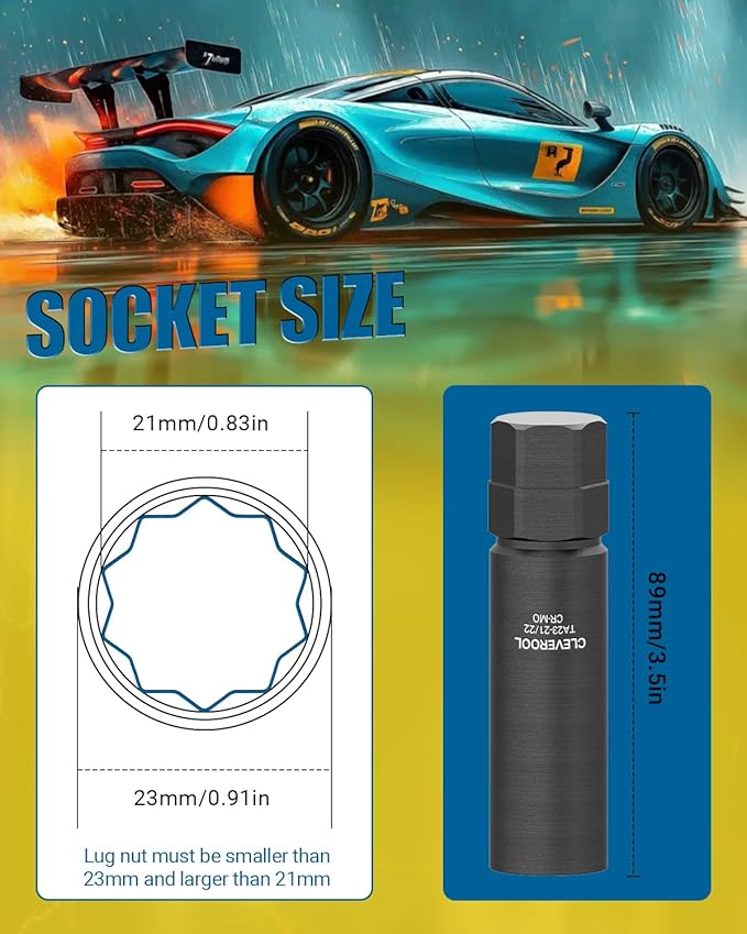 10 Spline Lug Nut Socket, Compatible with Bimecc 10-Spline Lug Nuts and Lug Bolts, Replacement for TA23-21/22, 10-Spline Lug Nut Key with 21MM and 22MM Hex Drive, CR-MO