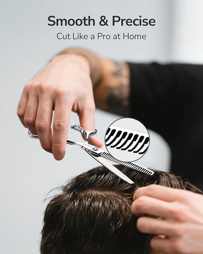 ULG Hair Thinning Scissors 6.7??Shark Series 100% Japanese Stainless Steel, Offset Handle, 30 Deer-Tooth Thinner 35% Hair Removal, Professional Barber Layering Shears for Salon & Home Hair Styling