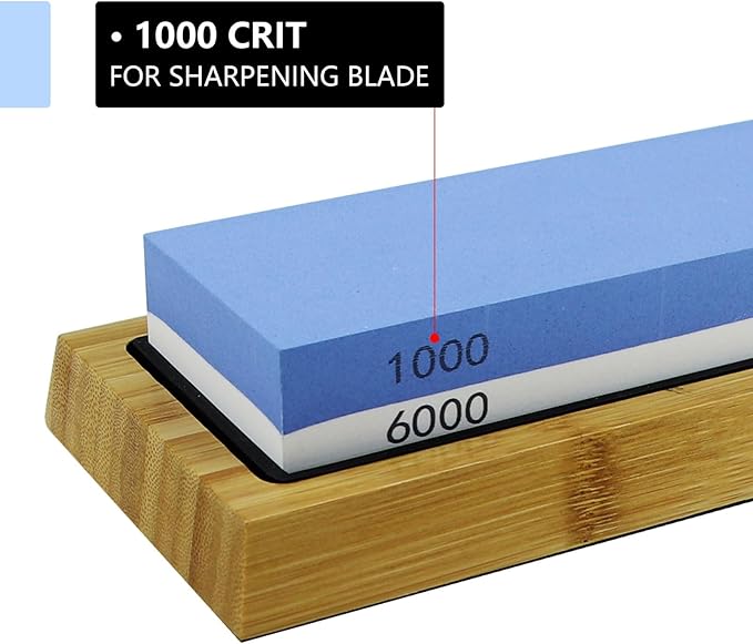 Sharpening Stone Whetstone Waterstone 2 Side Grit 1000/6000 Kitchen Knife Sharpener Fast Sharpening NonSlip Bamboo Base