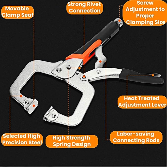 6 inch C Clamp Locking, 10Pcs Heavy Duty Welding Clamps Pliers Set Vise Grip Clamps with Swivel Pad for Electrician Maintenance, Wood Working, Welding and Craftsmen Home Workshop