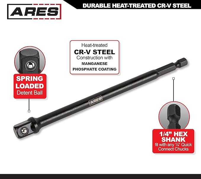 ARES 70388-10-Piece 3/8-Inch Drive 6-Inch Impact Grade Socket Adapter Set - Extensions Turn Power Drill into High Speed Nut Driver