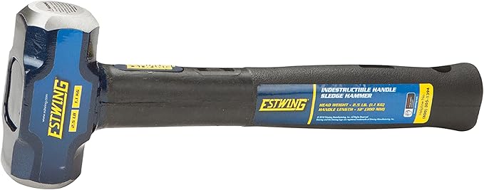 Estwing 2.5-Pound Hard Face Sledge Hammer - 12-Inch Indestructible Handle, Locked Steel Head, Vulcanized Rubber Grip for Demolition & Stake Driving