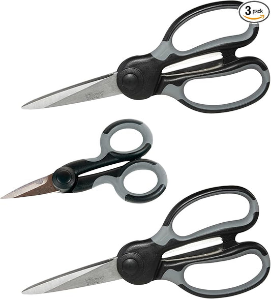 Titan Heavy Duty Scissors Set of 3 Commercial Grade Stainless Steel Shears for Office Crafting Sewing and Home Use All Purpose Scissors with Comfortable Grip for Everyday Cutting 8 and 5.5