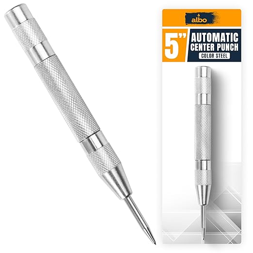 ALBO Spring Loaded Center Punch Tool ??5 Inch Automatic Punch for Metal, Wood, Steel ??Heavy Duty Drill Punch ??Durable Galvanized Coating, Precision Tip for DIY, Workshop & Professional Use (1pc)